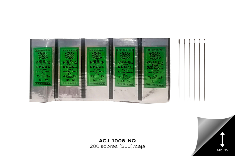 AGJ-1008-NQ Aguja Mostacilla Ojo Dorado REF: #12 NIQUEL 200 sobres(25u)/caja - AGJ-1008-NQ