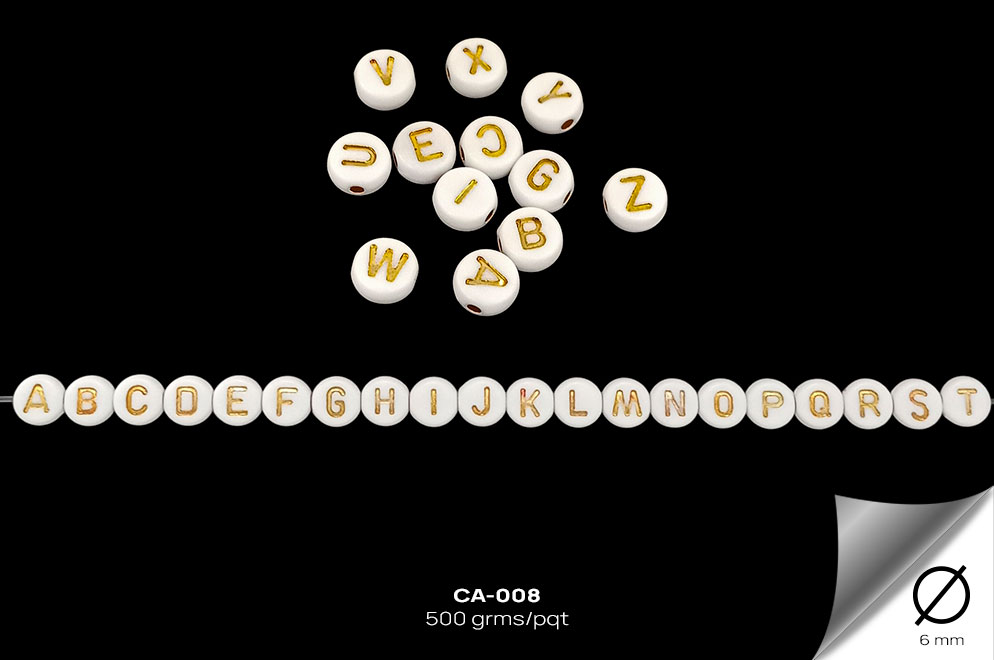 CA-008 CUENTAS ALFABETO, BLANCO / PLATA. - CA-008