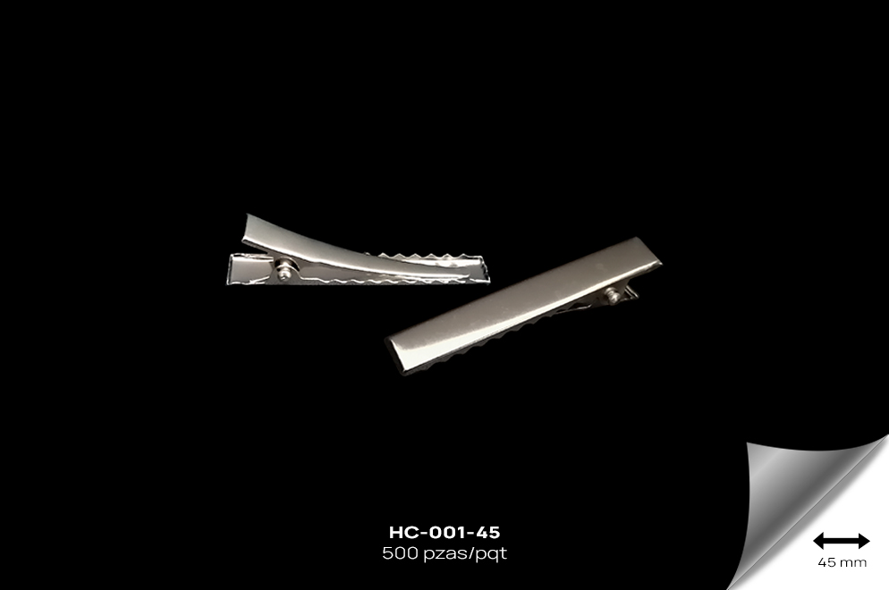 HC-001-45 PINZA CABELLO PLANA PLATA. - HC-001-45