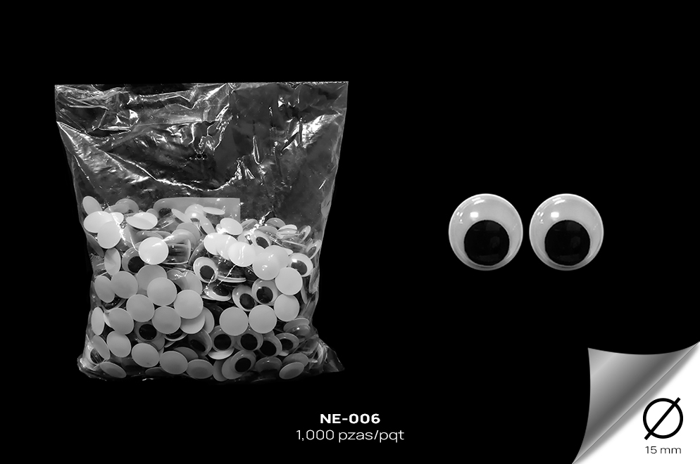 NE-006 Ojo Plastico Movil Negro, 1.000 pzas/Paq - NE-006